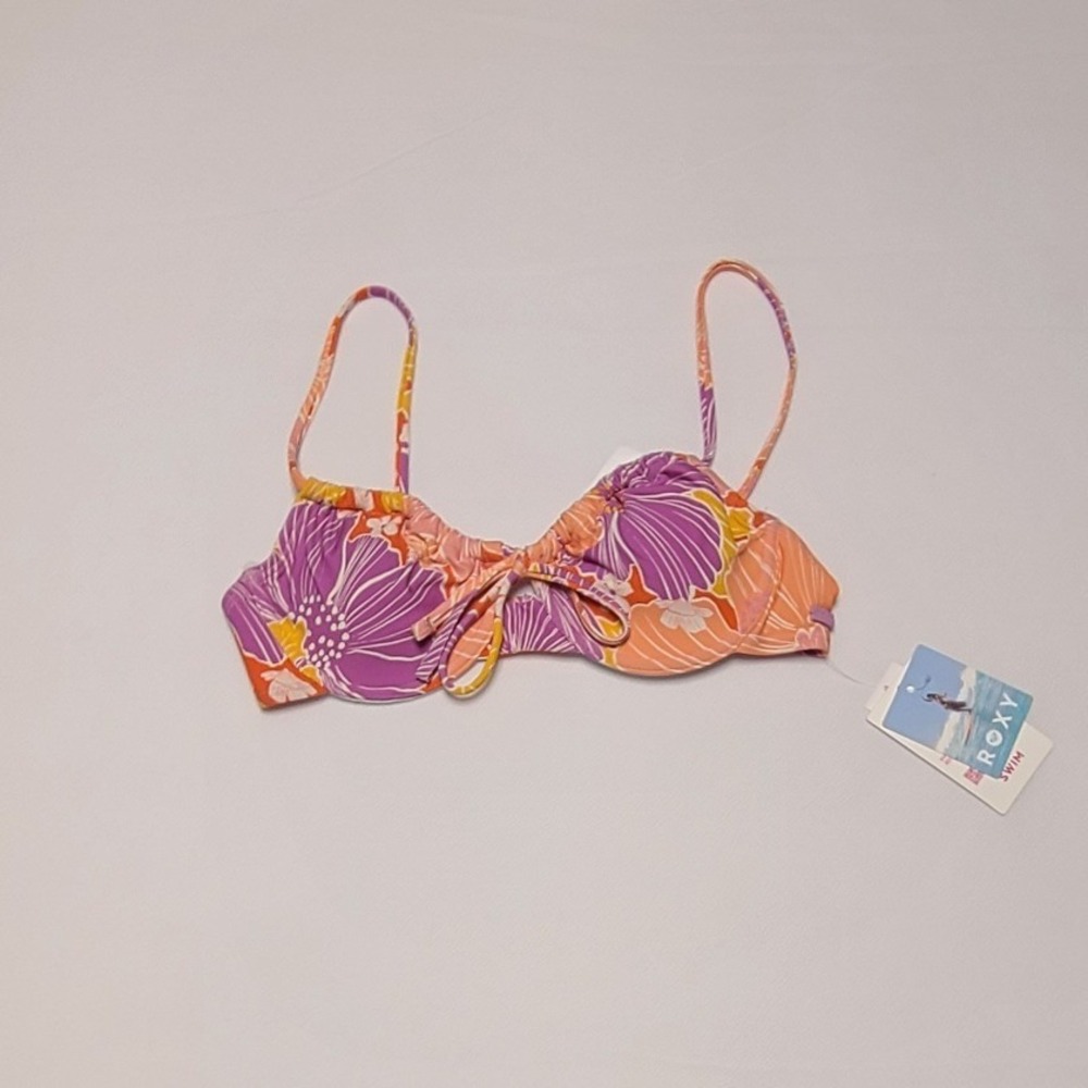 Roxy Womens Floral Underwire Bikini Top Purple Orange XS New With Tags